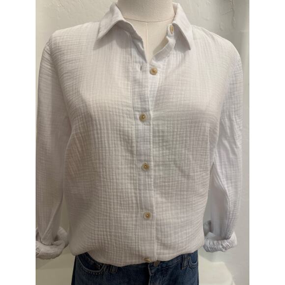 White J Jill Soft Gauze Cotton Button Up - size Petite Small - Picture 2 of 9